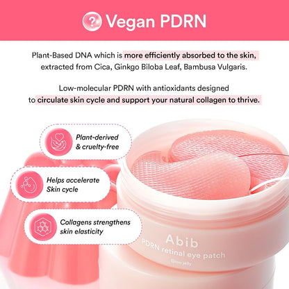 HOTAbib PDRN Retinal Eye Patches for Rejuvenating & Puffy Eyes with Glow Jelly, Niacinamide, 60 Count, Korean Skin Care