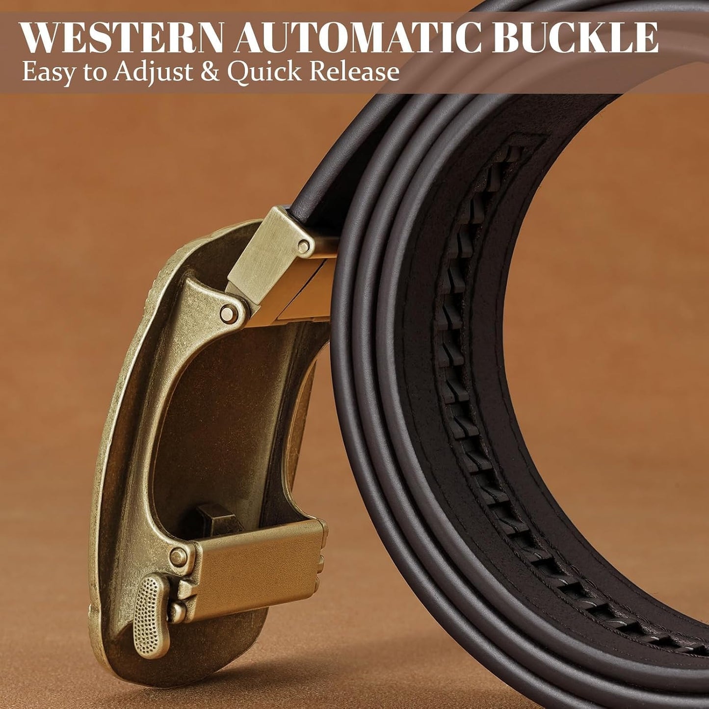 HOTSANSTHS Western Cowboy Ratchet Belts for Men Women Leather Cowboy Belt with Automatic Western Buckle for Jeans Gifts