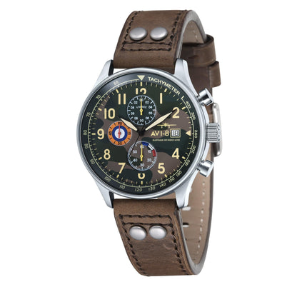 HOTAVI-8 Hawker Hurricane Men's Pilot Watch – Classic Chronograph, Japanese Quartz Movement, Stainless Steel Case, Leather Strap, AV-4011