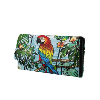 HOTNorth Cardinals Bird Women Wallet Long Trifold Checkbook Wallets with Zipper Pocket, Mosaic Art Birds Flowers Credit Card Holder PU Leather Billfold Wallet Purse