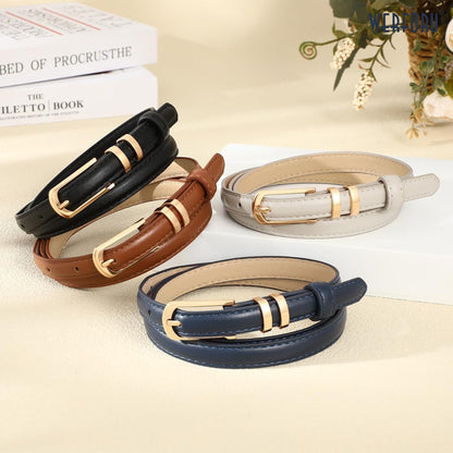 HOTWERFORU 4 Pack Women Skinny Leather Belt for Jean Pant Fashion Thin Waist Belt for Women Outfit Belt with Gold Buckle