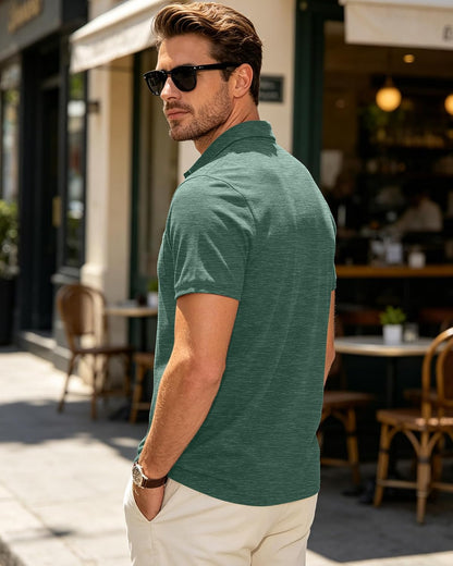 HOTMens Short Sleeve Polo Shirts Collared Business Casual Polo T Shirts with Pocket