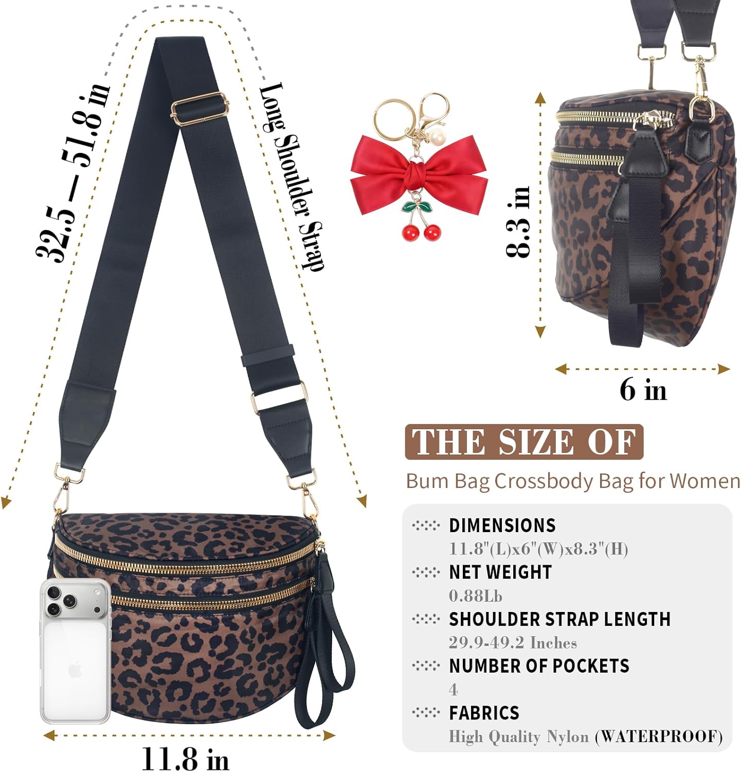 HOTBum Bag Crossbody Bag for Women | Spacious Bum Bags | Nylon Crossbody Fanny Packs | Leopard Purse Belt Wallet (Colour Bum Bag-Brown Leopard)
