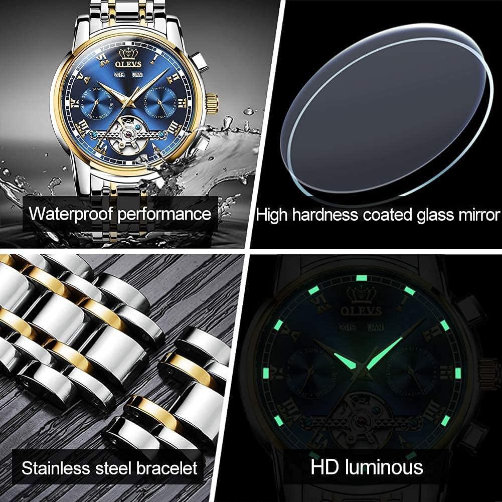 HOTOLEVS Automatic Mens Watch, Self Winding, Stainless Steel, Watch for Men | 50M Waterproof, Tourbillon Mechanical, Luxury Dress, Luminous, Calendar, 41×12mm, No Battery, Automatic Movement