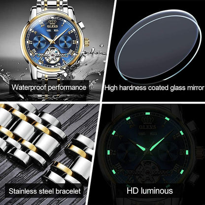 HOTOLEVS Automatic Mens Watch, Self Winding, Stainless Steel, Watch for Men | 50M Waterproof, Tourbillon Mechanical, Luxury Dress, Luminous, Calendar, 41×12mm, No Battery, Automatic Movement