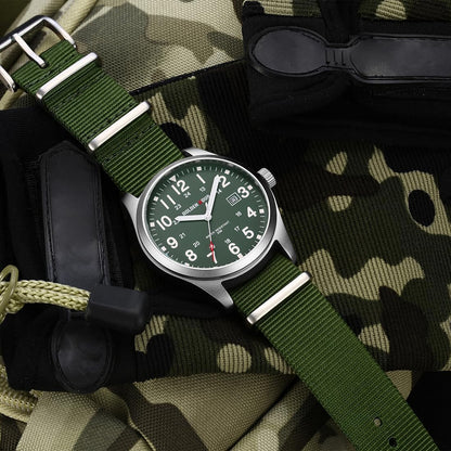 HOTGOLDEN HOUR Men's Nylon Slip-Thru Strap Watch with Military Time Easy Read Dial Glowing Hands