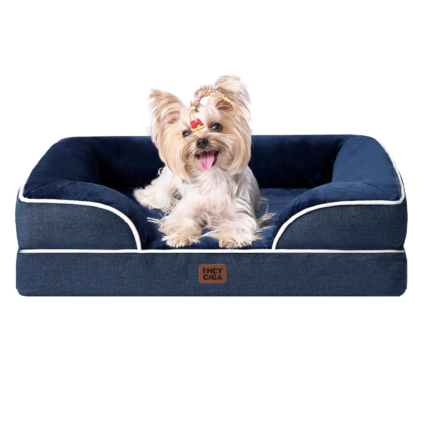 HOTEHEYCIGA Orthopedic Dog Beds for Extra Large Dogs 44x32Inch, Polyurethane Foam XL Pet Bed with Sides, Non-Slip and Egg-Crate Foam Big Dog Couch Bed with Washable Removable Cover, Grey