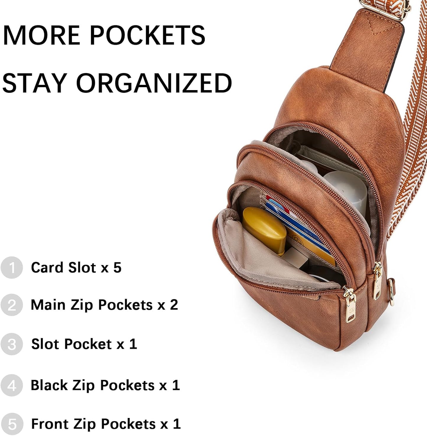 HOTBOSTANTEN Sling Bag for Women Leather Crossbody Bags Fanny Pack Chest Bag for Travel