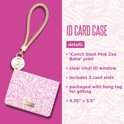 HOTLilly Pulitzer Snap ID Card Case, Cute Pink Keychain Wallet, Slim Credit Card Holder with Wristlet Strap, Conch Shell Pink Zee Bebe