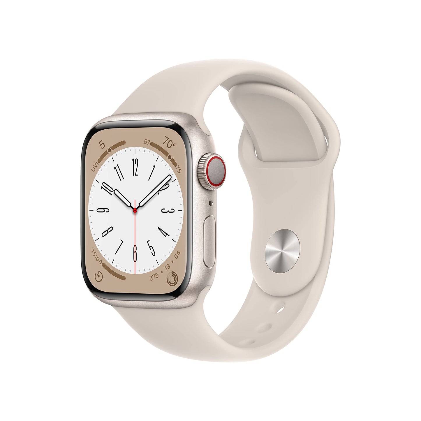HOTApple Watch Series 8 (GPS + Cellular, 41MM) Gold Stainless Steel Case with Starlight Sport Band - S/M (Renewed)