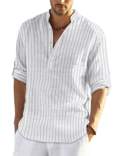 HOTCOOFANDY Men's Cotton Linen Henley T-Shirt Long Sleeve Hippie Casual Beach T-Shirts