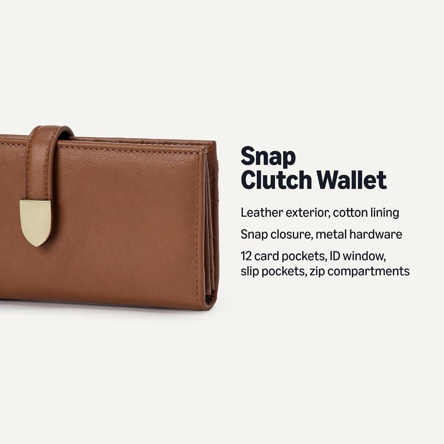 HOTAmazon Essentials Women's Leather Clutch Wallet with Multiple Card Pockets and Zip Compartments, Tan, One Size