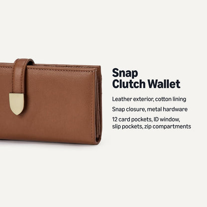 HOTAmazon Essentials Women's Leather Clutch Wallet with Multiple Card Pockets and Zip Compartments, Tan, One Size