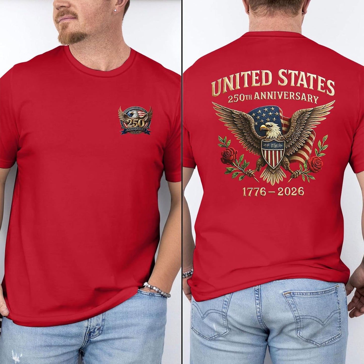 HOT250 Years American Flag Shirts for Men: 4th of July T Shirt 1776-2026 USA Patriotic Tee Tops