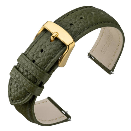 HOTANNEFIT Watch Band 18mm, Quick Release Textured Padded Leather Straps with Gold Buckle for Men and Women (Black)