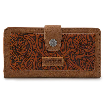 HOTMontana West X Wrangler Large Womens Wallet Western Tooling Flower Wallets, Card Cases & Money Organizers Bifold Card Cash Phone Wallet Ladies Female Travel Clutch Wallets with RFID Lining