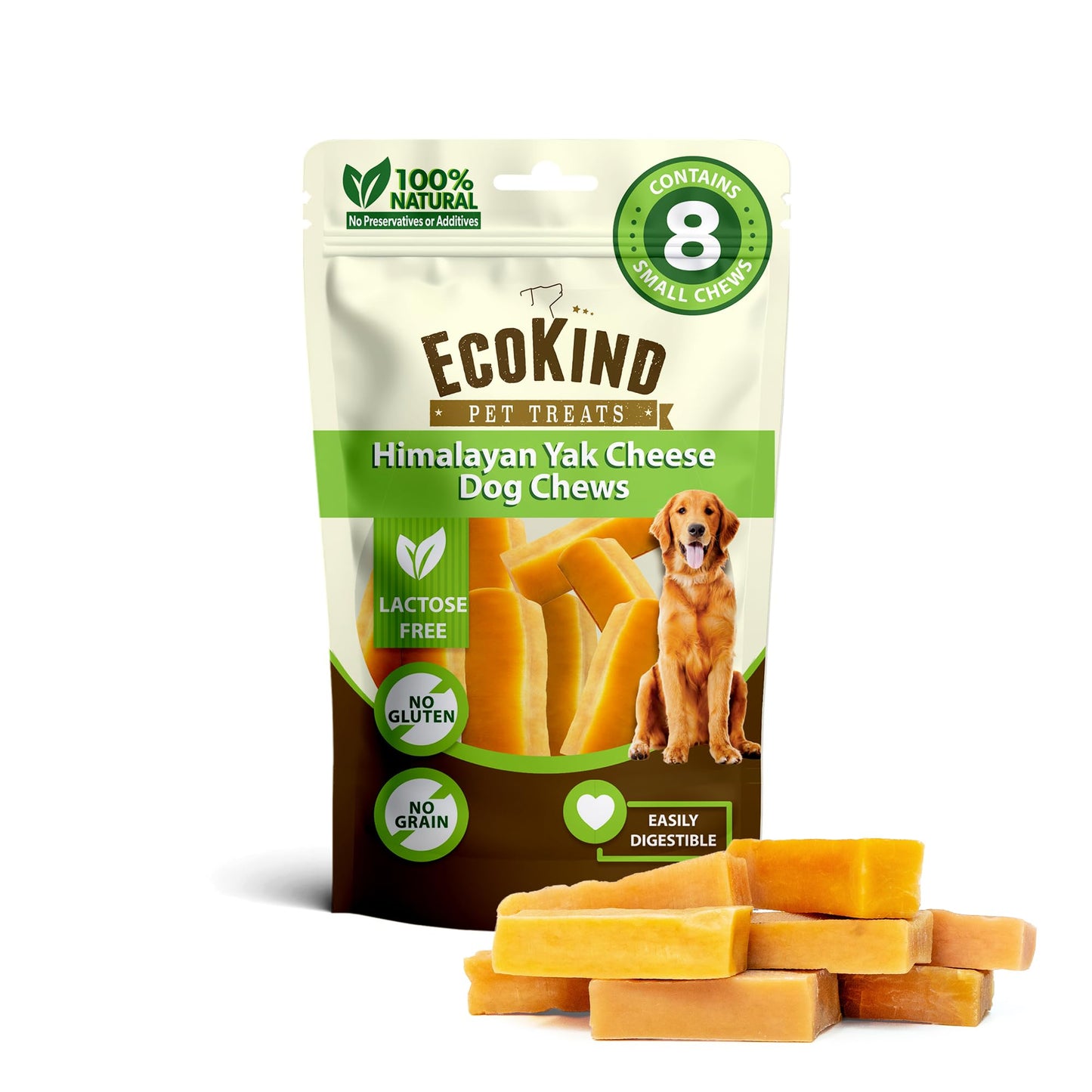 HOTEcoKind Yak Cheese Himalayan Dog Chews, Yak Chews for Large Dogs, 4-5 Bones | 1 Lb, Long Lasting for Aggressive Chewers, Only 3 Ingredient Natural High Protein Dental Dog Treats, No Additives or Lactose