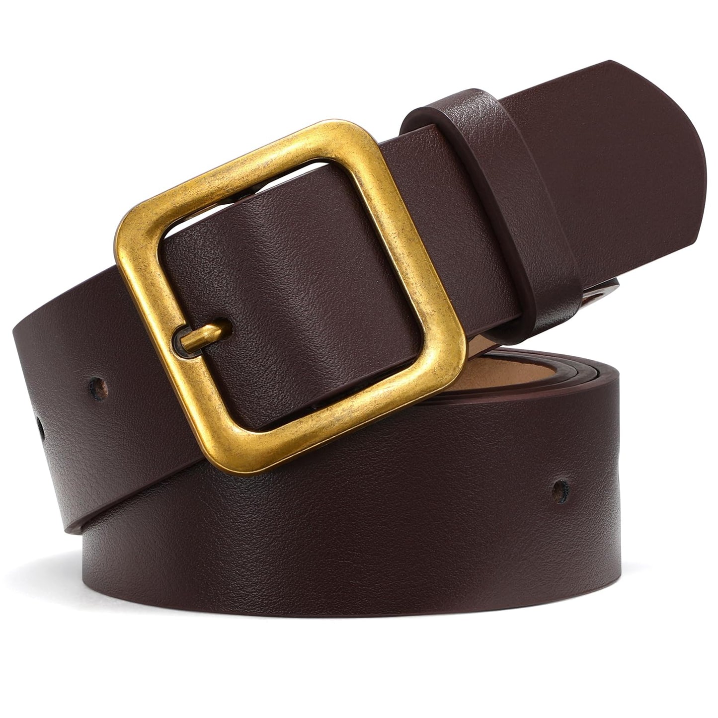 HOTXZQTIVE Women’s Leather Belts for Jeans Pants Dresses Fashion Ladies Black Belt with Square Buckle