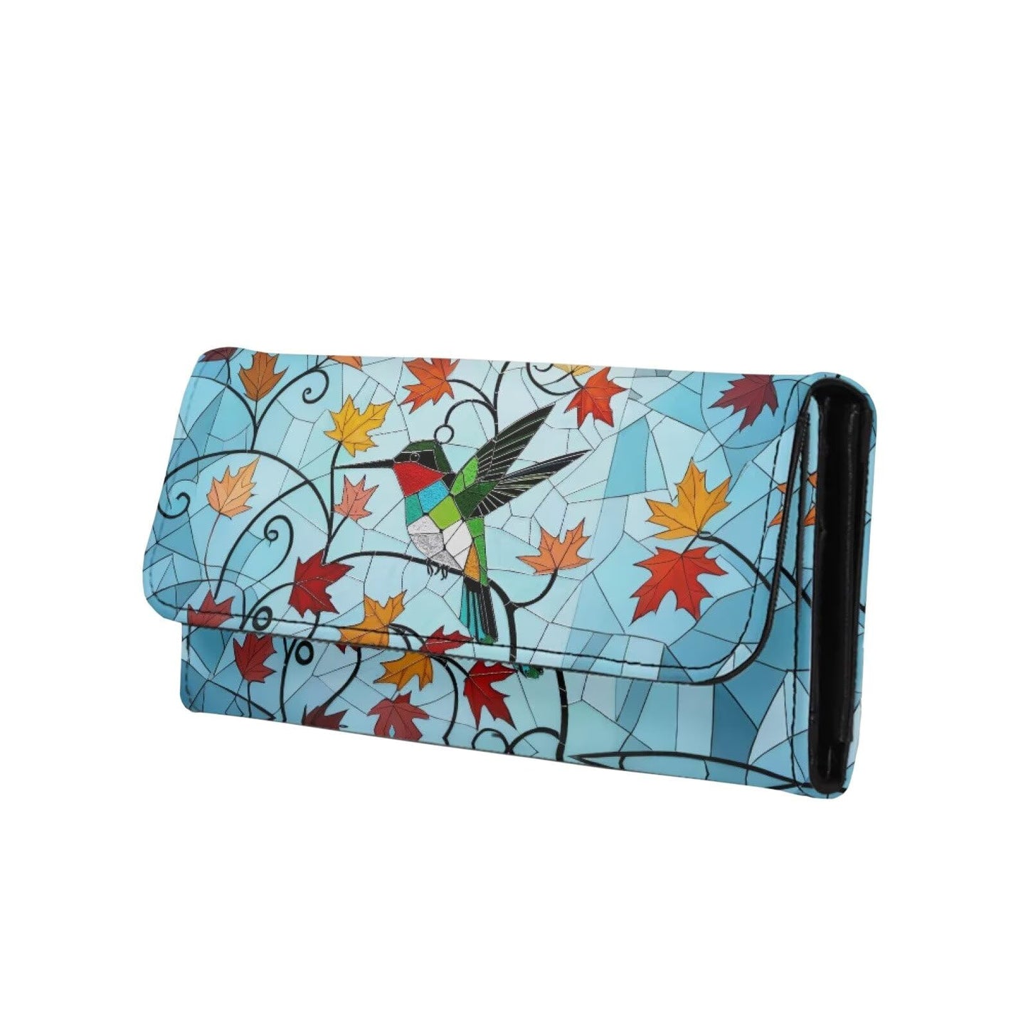 HOTNorth Cardinals Bird Women Wallet Long Trifold Checkbook Wallets with Zipper Pocket, Mosaic Art Birds Flowers Credit Card Holder PU Leather Billfold Wallet Purse