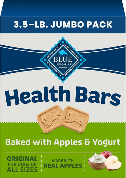HOTBlue Buffalo Health Bars Apples & Yogurt Crunchy Dog Biscuits, Oven-Baked with Real Apples & Natural Ingredients, Healthy Dog Treats with No Artificial Flavors or Preservatives, Jumbo Box 3.5 lbs.