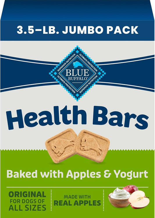 HOTBlue Buffalo Health Bars Apples & Yogurt Crunchy Dog Biscuits, Oven-Baked with Real Apples & Natural Ingredients, Healthy Dog Treats with No Artificial Flavors or Preservatives, Jumbo Box 3.5 lbs.