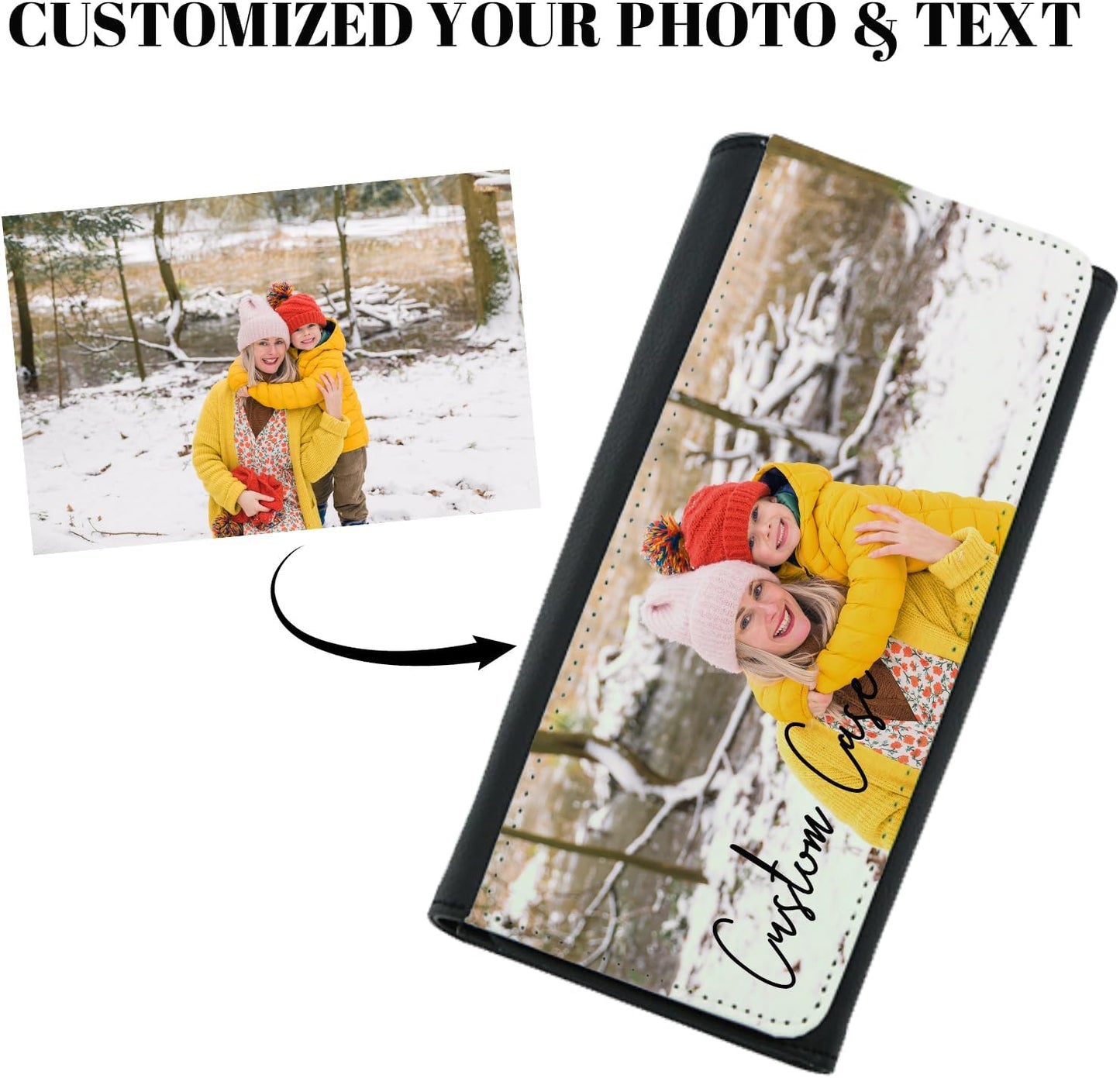 HOTCustom Large Wallet Photo Personalized for Women, PU Leather Picture Purse Credit Card Phone Clutch, Customized Trifold Flip Long & Big Capacity Wallet