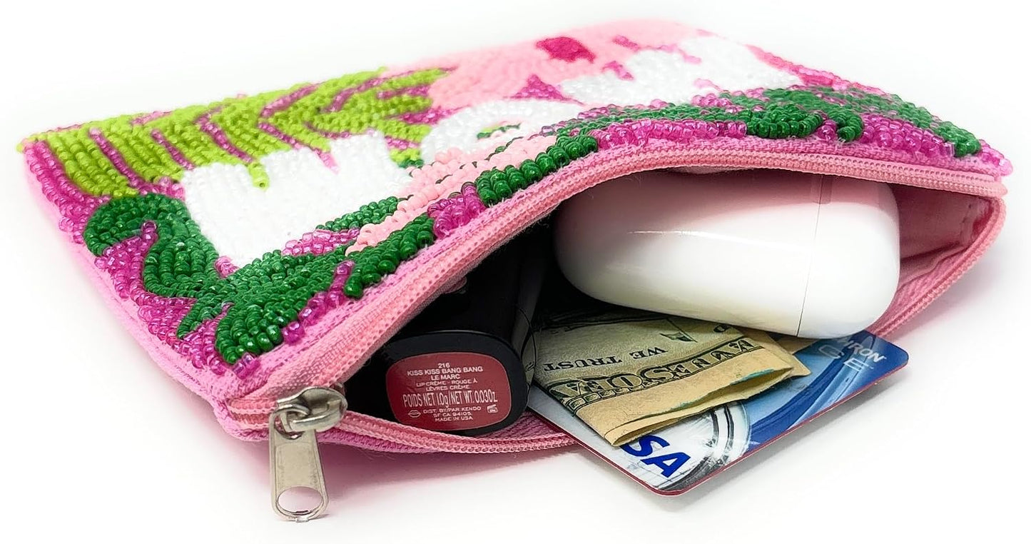 HOTMOM Beaded Coin Pouch Purse, Gifts for Mom, Beaded Pouch Small Wallets Mother's Day Gifts, Tropical Beaded Purse