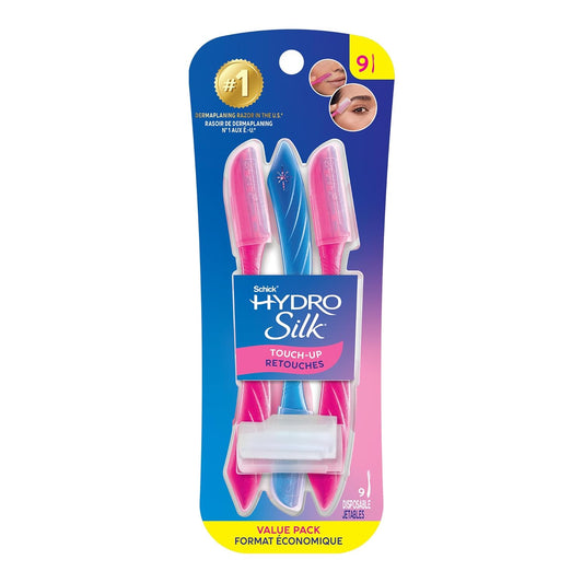 HOTSchick Hydro Silk Touch-Up Dermaplane Razor with Precision Cover, 9ct | Dermaplaning Tool for Face, Facial Razor for Women, Eyebrow Razor, Peach Fuzz Remover