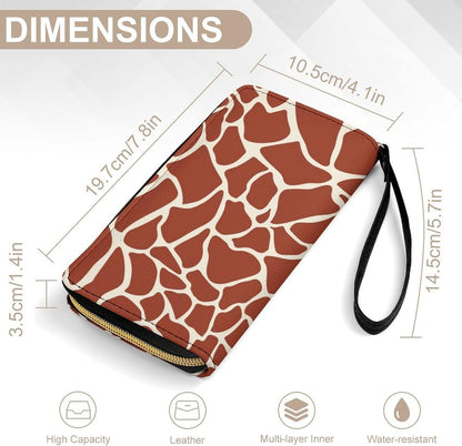 HOTRed Giraffe Skin Pattern Leather Wallet for Women Fashion Long Purse with Zipper Credit Card Holder