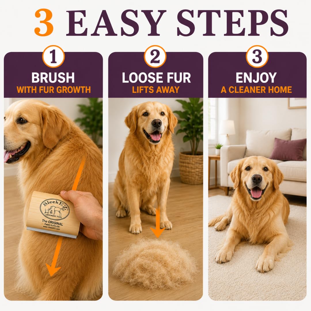 HOTSleekEZ Dog Brush for Shedding | Patented Deshedding Dog Brush | Pet Hair Remover for Short, Medium & Long Coats | Made in USA | 5 Inch