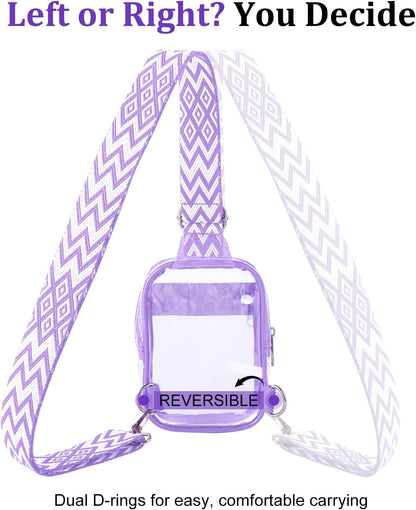 HOTMini Clear Crossbody Bag Stadium Approved | Cute Transparent Phone Purse with Adjustable Patterned Strap for Concerts, Festivals & Sports - Purple