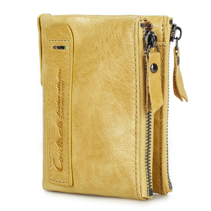 HOTCONTACTS Soft Leather Wallet for Women Small Bifold Coin Purse Double Zipper Card Holder with RFID Blocking (Rose Tan)
