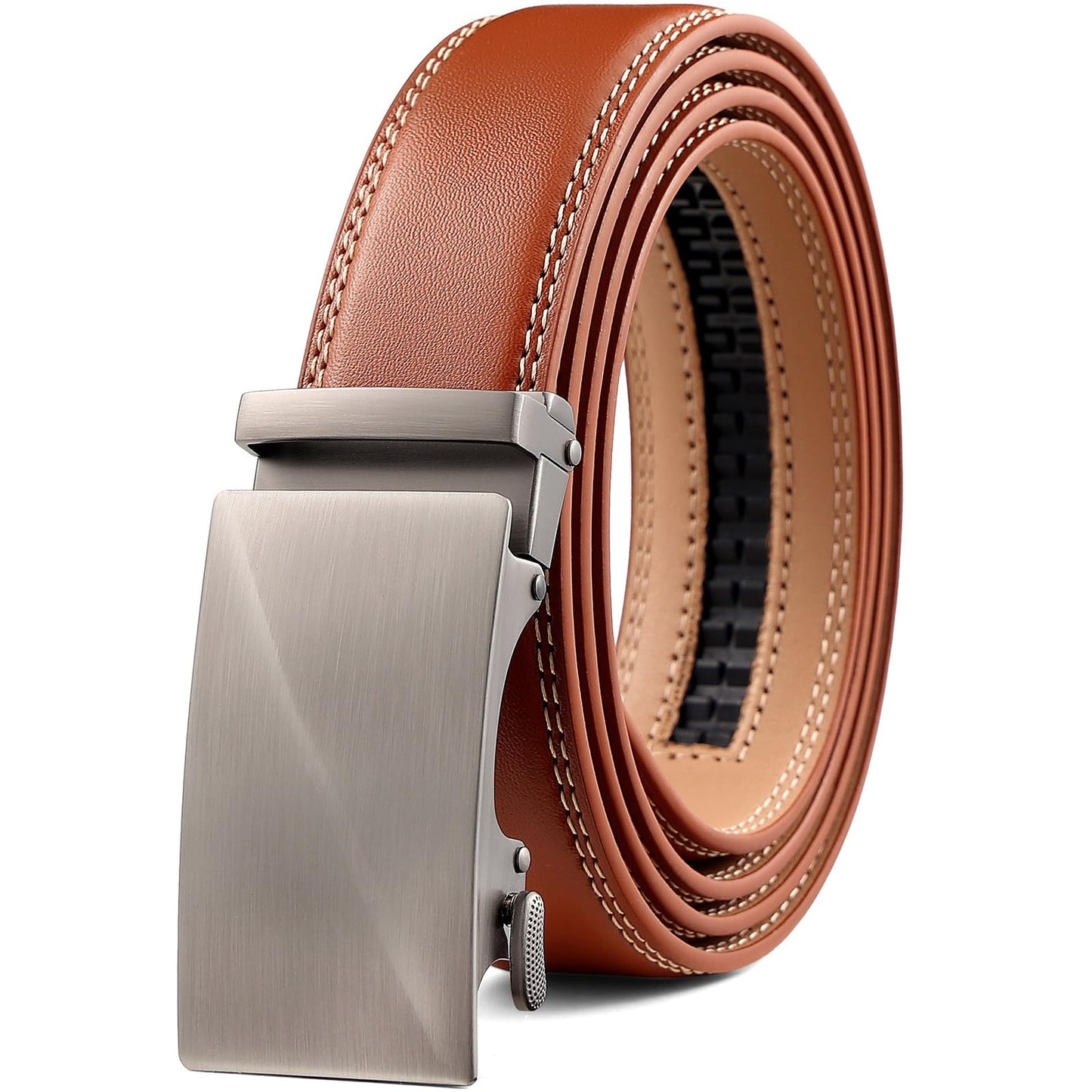 HOTFounders & C Men's Ratchet Belt 1 3/8",Leather Dress Belt Adjustable with Click Sliding Buckle Trim to Exact Fit