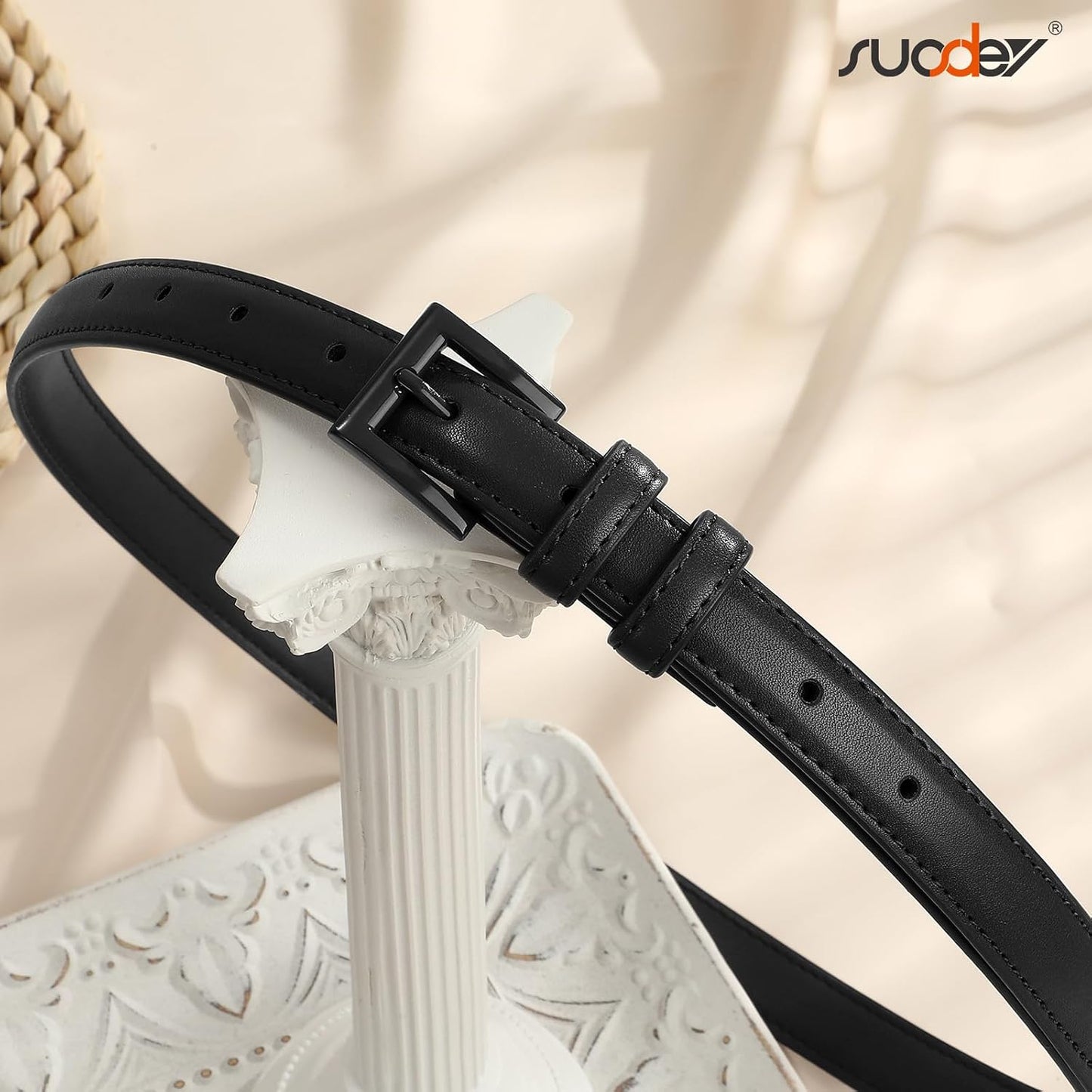 HOTSUOSDEY Women Skinny Belt for Jeans Dresses Candy Color Thin Waist Belt with Square Buckle 0.7" Width