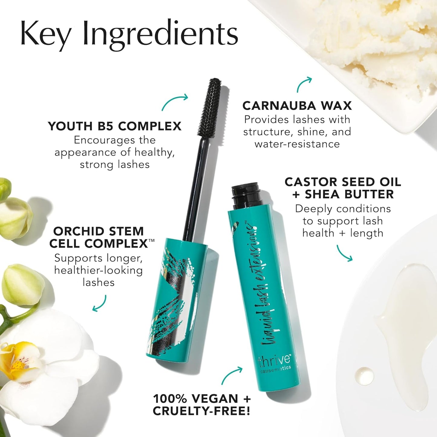 HOTThrive Causemetics Thrive Mascara, Liquid Lash Extensions Mascara, Tubing Mascara Lengthening, Volumizing & Curling, Smudge Proof, Washable, No Clumping or Flaking, Vegan, Brynn (Rich Black)