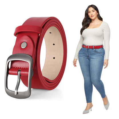 HOTJASGOOD Plus Size Women Leather Belt Black Casual Waist Belt for Jeans Pants with Metal Pin Buckle