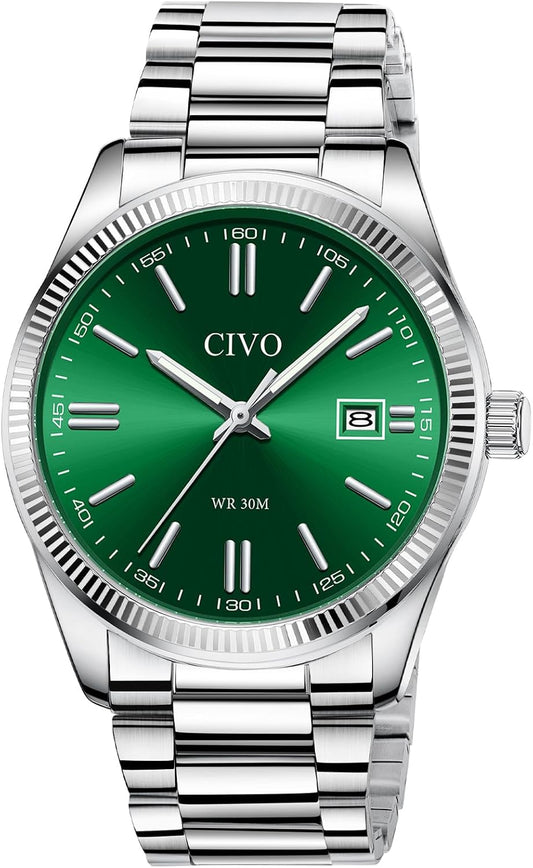 HOTCIVO Analog Mens Watches Silver: Wrist Watches with Date Easy to Read | Dress Stainless Steel Watch for Men, Gifts for Husband Father at Birthday Anniversary