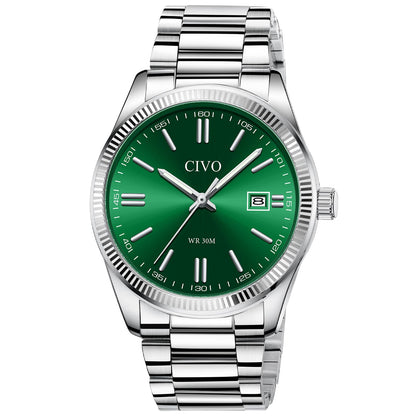 HOTCIVO Analog Mens Watches Silver: Wrist Watches with Date Easy to Read | Dress Stainless Steel Watch for Men, Gifts for Husband Father at Birthday Anniversary
