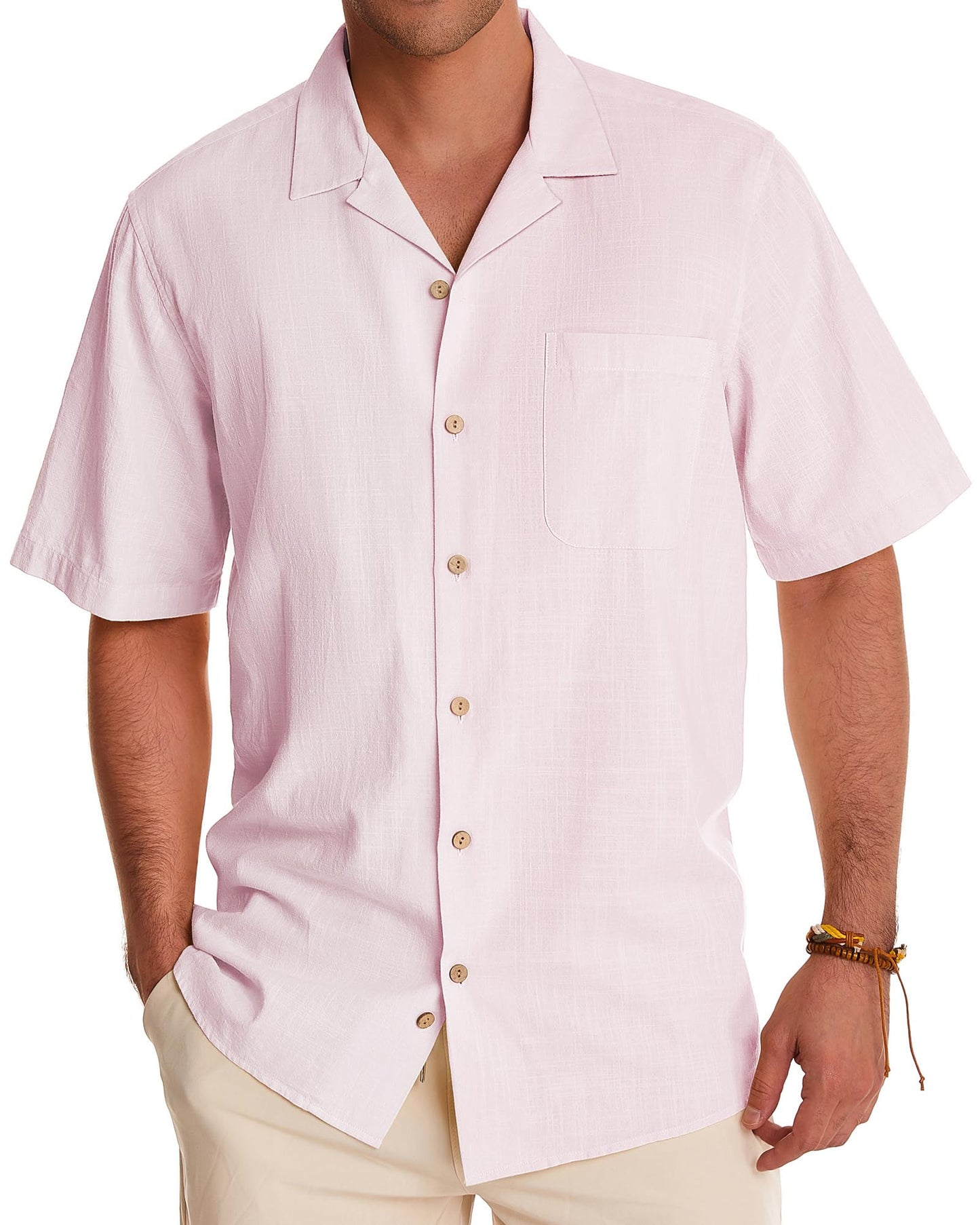 HOTAlimens & Gentle Mens Linen Shirts Cotton Hawaiian Shirts Short Sleeve Button Down Shirts Casual Summer Beach Tops