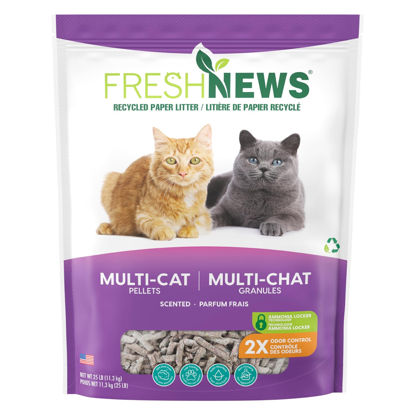 HOTFresh News Recycled Paper Original Pellet Cat Litter, 25 Pound, Non-Clumping, Unscented, Made in USA