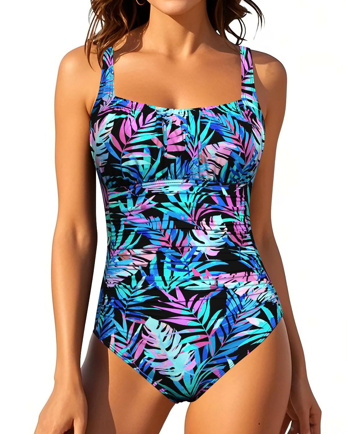 HOTOne Piece Bathing Suit for Women Tummy Control Vintage Swimsuit | Square Neck, Supportive Unremovable Cups, Ruched Design, Adjustable Straps, Full Coverage