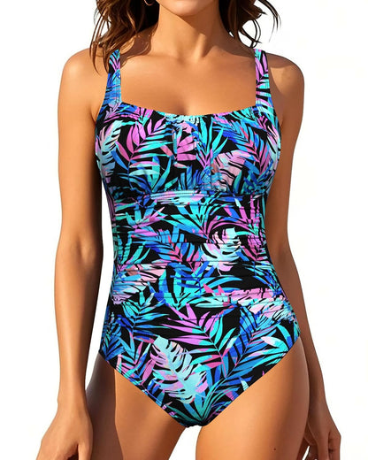HOTOne Piece Bathing Suit for Women Tummy Control Vintage Swimsuit | Square Neck, Supportive Unremovable Cups, Ruched Design, Adjustable Straps, Full Coverage