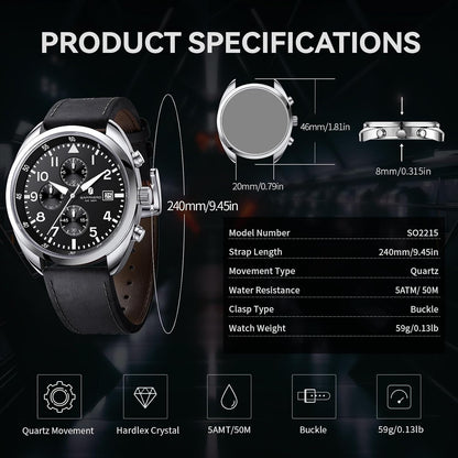HOTSAPPHERO Mens Watch 50M Waterproof Luminous Quartz Analog Watches with Date Display Casual Stylish Work Business Classic Silicone Strap Men's Wrist Watches Elegant Gifts for Men