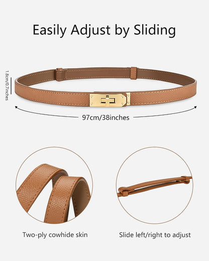 HOTANHAISHUILV Women's Skinny Leather Belt with Adjustable Golden Turn-Lock Buckle - Ideal for Dresses, Jeans, and Coats