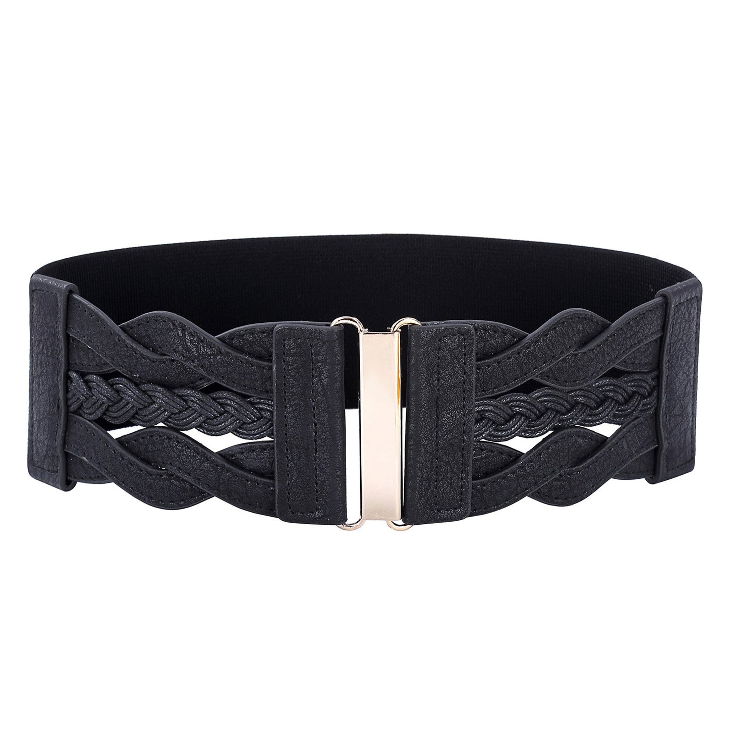 HOTGRACE KARIN Wide Belts for Women Elastic Waist Belt | 3 inch wide stretchy waistband, Woven design, Golden buckle, For dresses skirt, Vintage casual boho western style