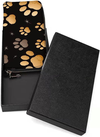 HOTLeather Purse,Dog Paw Print Print Womens Wallet,travel Wallet,wrist Strap Long Purse,leather Zip Around Wallet