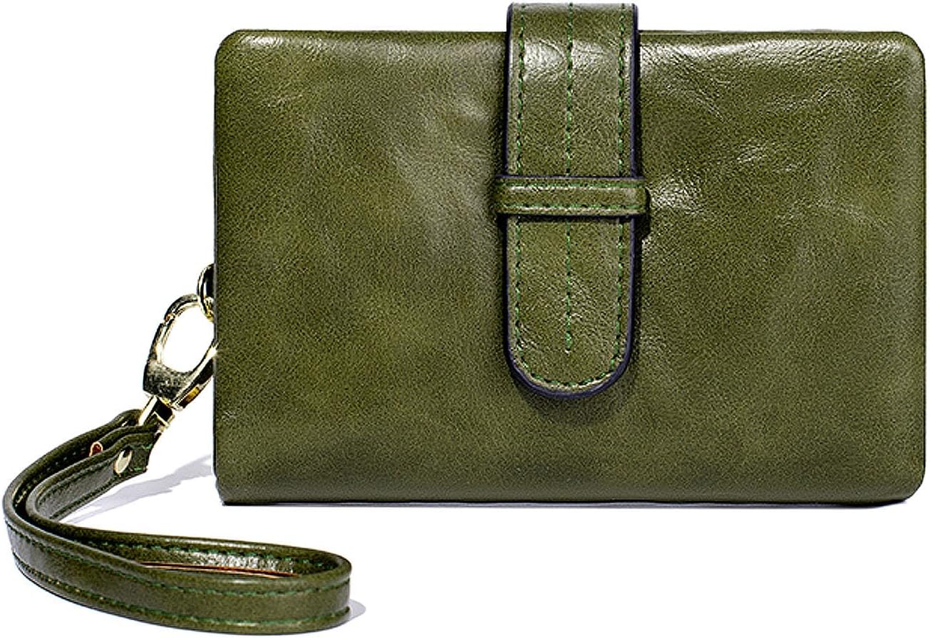 HOTWallets for Women Small Leather Rfid Ladies Wallets Bifold Medium Billfolds for Women Compact Trifold Wristlet with Wrist Strap Coin purse Card holder (Green)