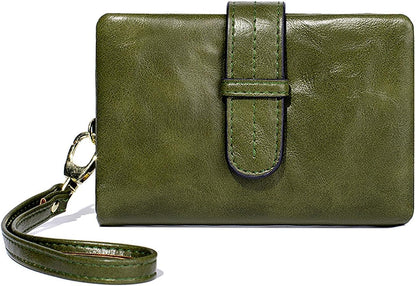 HOTWallets for Women Small Leather Rfid Ladies Wallets Bifold Medium Billfolds for Women Compact Trifold Wristlet with Wrist Strap Coin purse Card holder (Green)