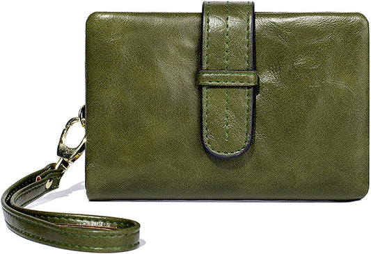 HOTWallets for Women Small Leather Rfid Ladies Wallets Bifold Medium Billfolds for Women Compact Trifold Wristlet with Wrist Strap Coin purse Card holder (Green)