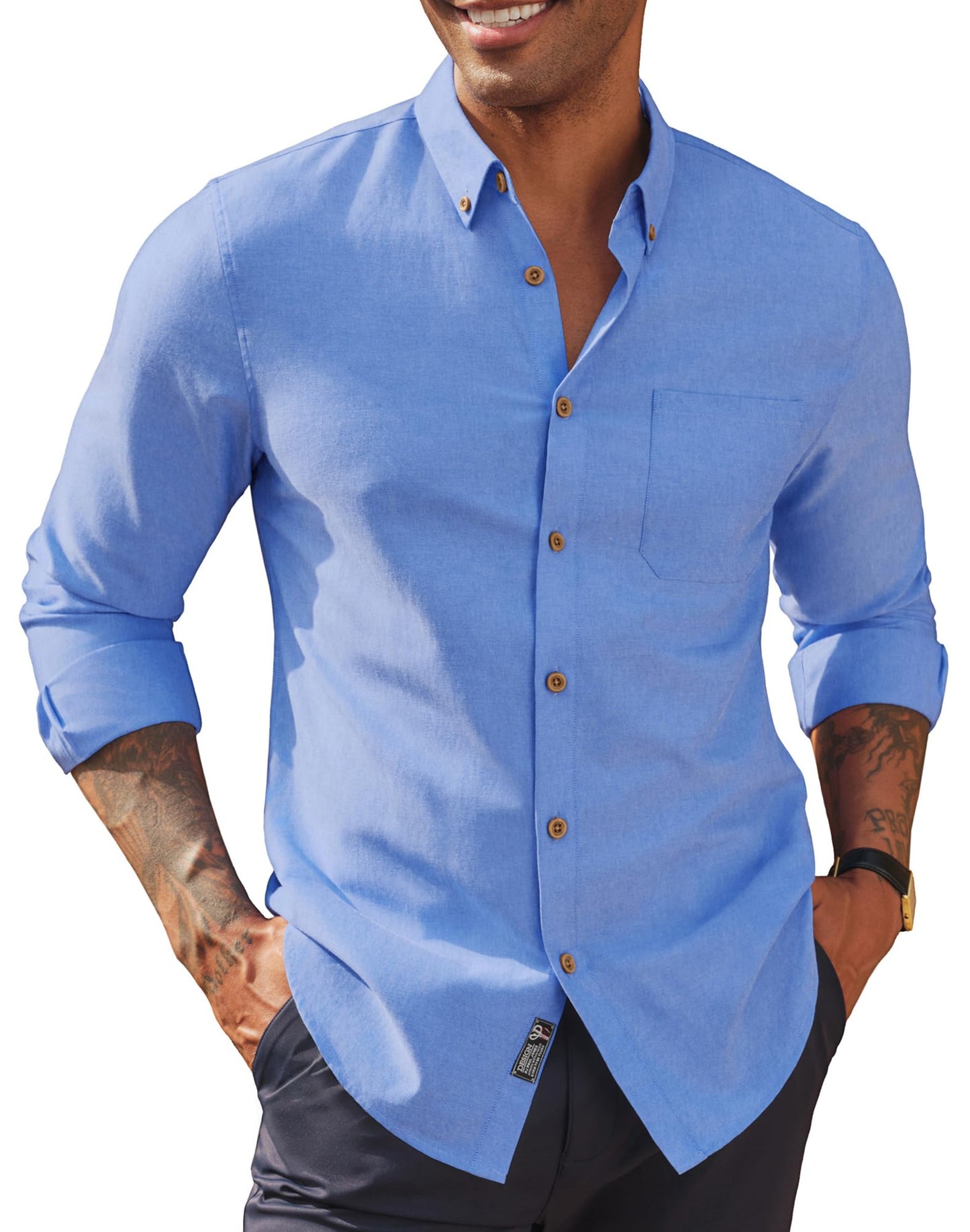 HOTPJ PAUL JONES Mens Oxford Button Down Shirt Long Sleeve Shirt | Mens Dress Shirts Untucked, Breathable, Wear-Resistant, Regular Fit, Classic Business Casual Formal Wear, with Chest Pocket